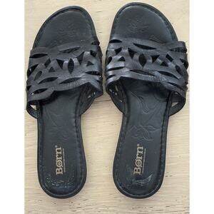 BORN Black Leather Cushioned Cutout Leather Flat Footwear Sandals IMANI - Sz 8